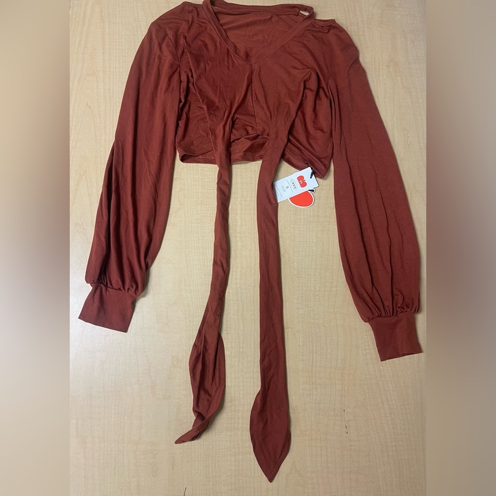 NWT Cider Women’s copper shirt center with/bow beautiful sleeves size small - Picture 2 of 3